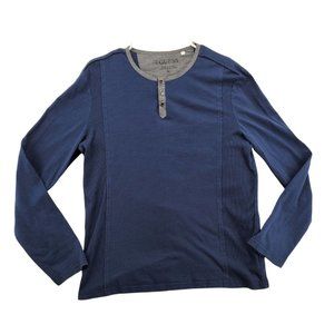 Guess Shirt Men's Long Sleeve Snap Up Henley Pullover Tee Blue Medium